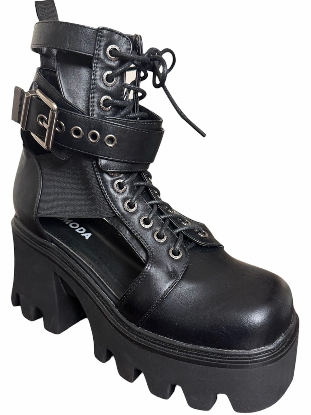 LAMODA Busy Chunky Platform Ankle combat Boots Black Cutout Goth Cybercore NWOT - Picture 3 of 12